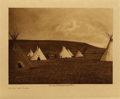 Edward S. Curtis -   Atsina Camp Scene - Vintage Photogravure - Volume, 9.5 x 12.5 inches