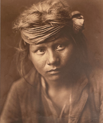 Edward S. Curtis - Son of the Desert - Navaho - Vintage Toned Silver Print Photograph - 11 7/8 x 9 7/8 inches