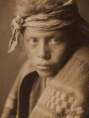  Title: Unpublished (Young Male Navaho Portrait) , Date: 1906 , Size: 8 1/16 x 6 1/4 inches , Medium: Platinum print , Signed: L/L