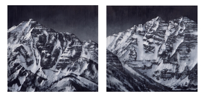  Title: Maroon Bells , Size: Diptych: 30 x 30 inches each , Medium: Oil on Board , Signed: Signed
