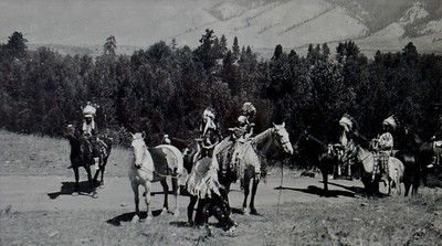  Title: Montana Indians (Probably Flathead) , Date: 1900-1910 , Size: 2 ¾ x 4 ¾ , Medium: Vintage Silver Gelatin Photograph
