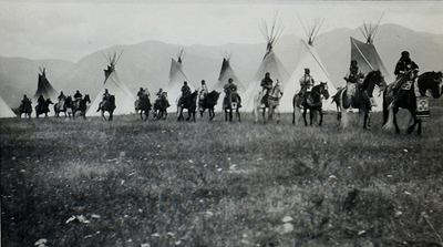 John G. Showell - Montana Indians (Probably Flathead) - Vintage Silver Gelatin Photograph - 3 ¼ x 5 3/8 inches - From the private collection of well-known artist Mr. Edward Borein, Santa Barbara