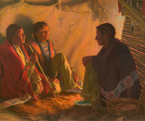  Title: Chief's Council , Size: 24 1/2 x 29 1/2 inches , Medium: Oil on Canvas , Signed: L/L , Edition: Original