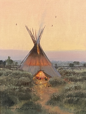  Title: Smell of Sage and a Warm Fire , Size: 12 x 9 inches , Medium: Oil on Panel , Signed: L/L