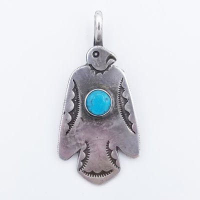  Title: Pendant: Silver and Turqoise Thunderbird , Medium: Sterling Silver/Turquoise , Edition: Vintage