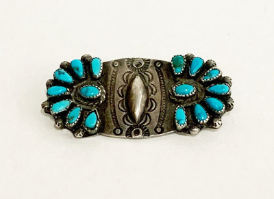 Old Pawn Jewelry - *10% OFF OPPORTUNITY* Vintage Zuni Silver and Turquoise Pin - Sterling Silver/Turquoise - 2.7/8 x 7/8 inches