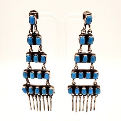 Old Pawn Jewelry - Earrings: Beautiful 5 Tier Chandalier - Sterling Silver/Turquoise