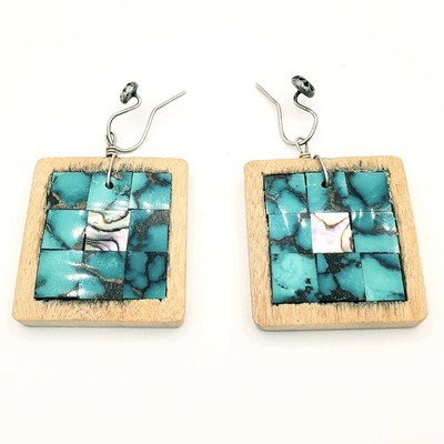 Old Pawn Jewelry - *10% OFF OPPORTUNITY* Pueblo Turquoise & Mother of Pearl Inlay Earrings
