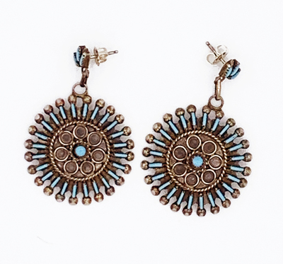  Title: Zuni Petite Point Round Earrings with Petite Point Posts , Medium: Silver and Turquoise