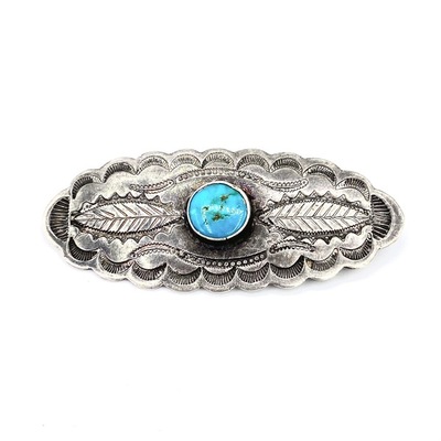 Old Pawn Jewelry - *10% OFF OPPORTUNITY* Vintage Navajo Silver and Turquoise Oblong Pin - Sterling Silver