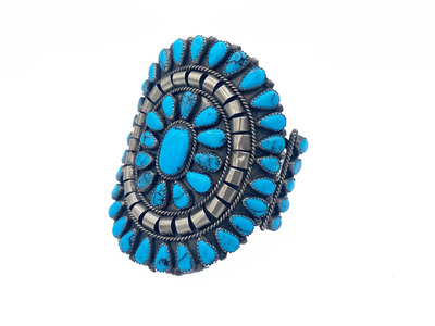  Title: Turquoise Blossom Cuff , Size: 6 1/2 x 3 inches , Medium: Sterling Silver
