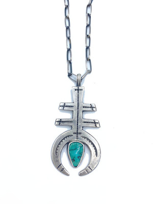  Title: Necklace: Pueblo Cross w/ Turquoise Stone , Size: 2 1/2 x 1 1/2 inches , Medium: Sterling Silver