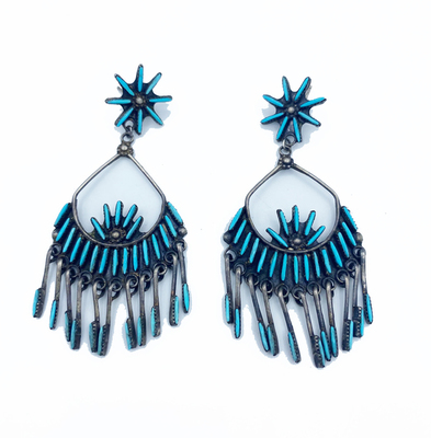 Old Pawn Jewelry - Earrings: Zuni Petite Point Silver and Turquoise - Sterling Silver