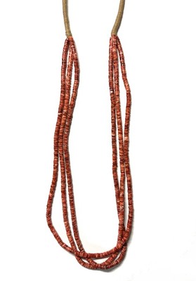  Title: 3 Strand Spiny Oyster Heishe Necklace with Wrap