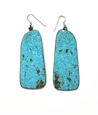 Old Pawn Jewelry - Large Silver Backed Kingman Turquoise Earrings