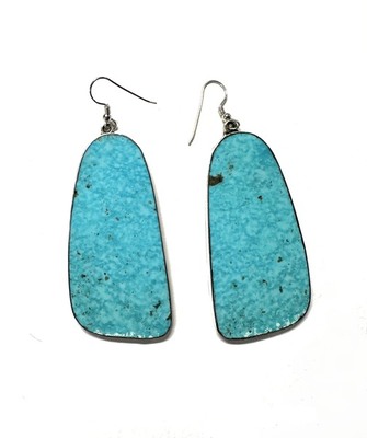 Old Pawn Jewelry - Medium Silver Backed Kingman Turquoise Earrings