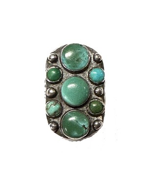  Title: Vintage Navajo Cerrillos Turquoise Cluster Ring