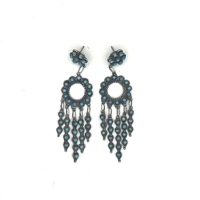 Old Pawn Jewelry - *10% OFF OPPORTUNITY* Zuni Teardrop Earrings with Fancy Turquoise Dangles