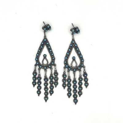 Old Pawn Jewelry - *10% OFF OPPORTUNITY* Zuni Round Cluster Earrings with Fancy Turquoise Dangles