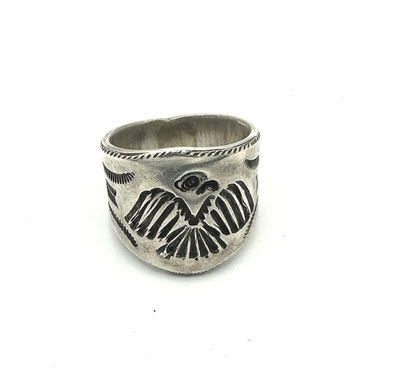 Old Pawn Jewelry - Ingot Silver with Thunderbird Stamp Ring - 12