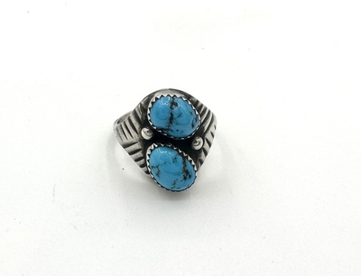 Old Pawn Jewelry - Double Stone Navajo Vintage Ring - Size 11