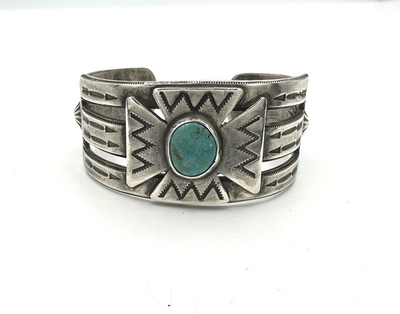 Old Pawn Jewelry - *10% OFF OPPORTUNITY* Great Ingot Silver Maltese Cross with Turquoise Center