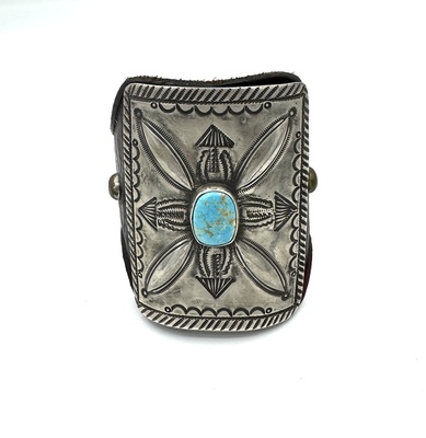 Old Pawn Jewelry - Large Silver and Turquoise Ketoh