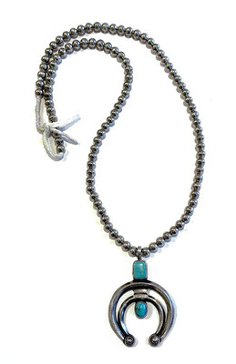Old Pawn Jewelry - Navaho Pearls w/ Silver and Turq. Naja - silver and turquoise