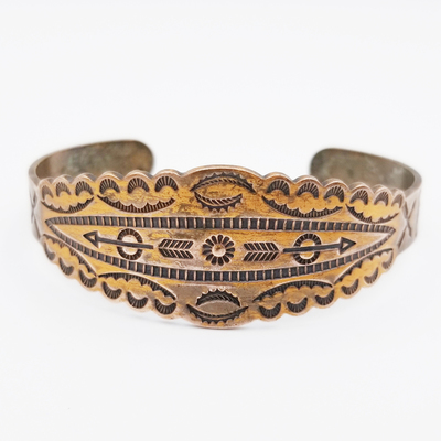 Old Pawn Jewelry - *75% OFF OPPORTUNITY* Fred Harvey Stamped Copper  Bracelet with Arrows - Copper - Width: 7/8 inch