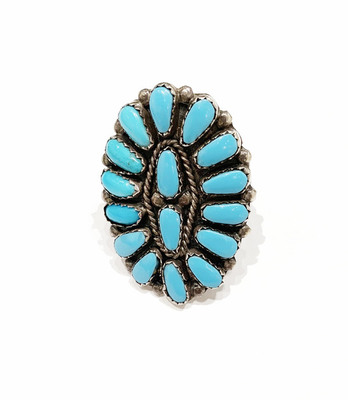 Old Pawn Jewelry - * 25% OFF * Ring: Zuni Turquoise Sunburst - Sterling Silver - 7 1/2