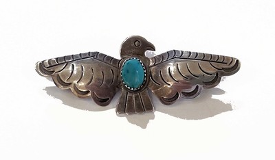  Title: Pin: Fred Harvey Era Thunderbird w/ Turquoise , Medium: Sterling Silver , Edition: Vintage