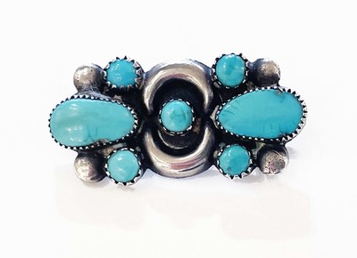  Title: * 25% OFF * Pin: Seven Turquoise w/ Horizontal Design , Medium: Sterling Silver , Edition: Vintage