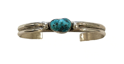 Old Pawn Jewelry - Bracelet: Small Sterling w/ Turquoise Nugget - Sterling Silver