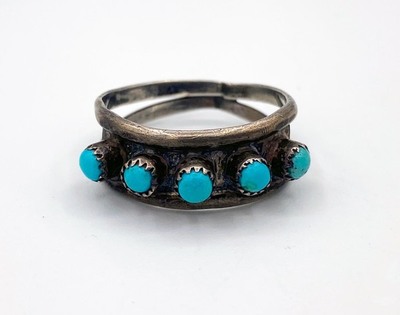  Title: Ring: Multi - Stone Turquoise Row , Size: 6 3/4 , Medium: Sterling Silver