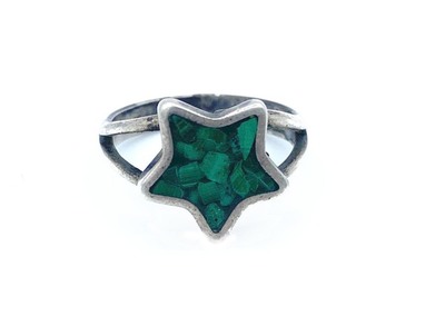  Title: Ring: Green Turquoise Star Inlay , Size: 4 , Medium: Sterling Silver