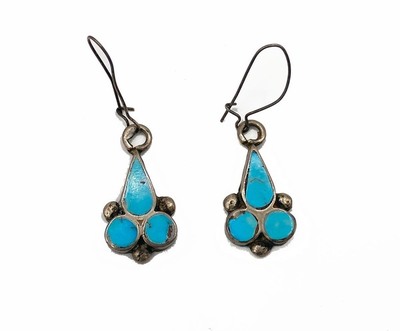 Title: Earrings: Turquoise Inlay Dangle , Size: 1 inches , Medium: Sterling Silver
