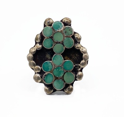Old Pawn Jewelry - * 50% OFF * Ring: Turquoise Zuni Dishta Blossom - Sterling Silver - 6