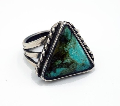  Title: Ring: Navajo Turquoise Chunky Triangle , Size: 6 1/4 , Medium: Sterling Silver