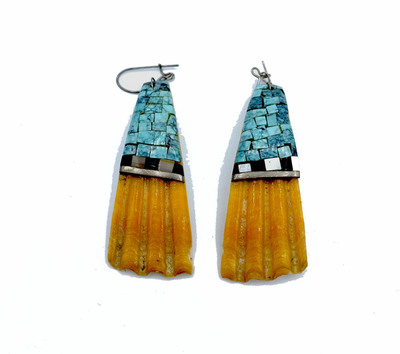  Title: * 50% OFF * Earrings: Santo Domingo Spiny Oyster Mosaic Inlay , Size: 3 1/2