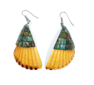  Title: Earrings: Santo Domingo Spiny Oyster Mosaic Inlay , Size: 3 1/4