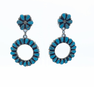  Title: Earrings: Navajo Turquoise and Sterling Silver Cluster Earrings , Date: 1950 , Size: 1 1/4 inch diameter , Medium: Sterling Silver
