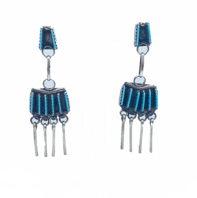  Title: Earrings: Early Zuni Sterling Silver w/ Needlepoint Turquoise , Size: 2 x 3/4 inch , Medium: Sterling Silver