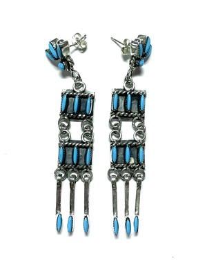  Title: Earrings: Navajo Sterling Silver Sleeping Beauty Turquoise Zuni Petit Point Needlepoint , Medium: Sterling Silver