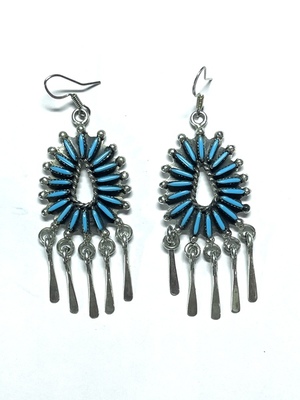  Title: Earrings: Zuni Sterling Silver with Petit Point Turquoise , Medium: Sterling Silver