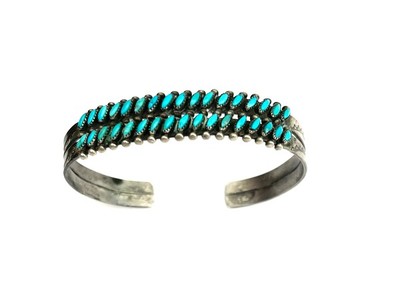 Title: Zuni Two Row Needle Point Turquoise , Date: c. 1940 , Medium: Sterling Silver