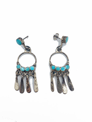  Title: Earrings: Zuni Sterling Post Dangle with Turquoise , Size: 2 x 1/2 inches , Medium: Sterling Silver