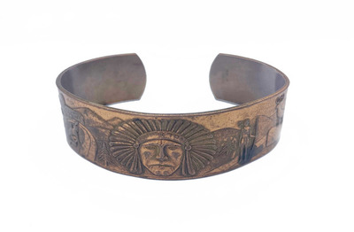 Old Pawn Jewelry - * 50% OFF * Men's Native American Headdress Copper Cuff - Copper - 3/4 x 6 3/4 inches