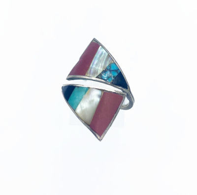  Title: Ring: Four Stone Adjustable Inlay Ring , Medium: Sterling Silver