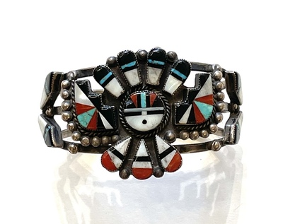  Title: Bracelet: Beautiful Zuni Inlay , Size: 6 x 1 3/4 inches , Medium: Sterling Silver