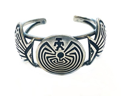 Old Pawn Jewelry - * 75% OFF * Bracelet: Zuni Man with Maze - Sterling Silver - 5 1/4 x 1 inches